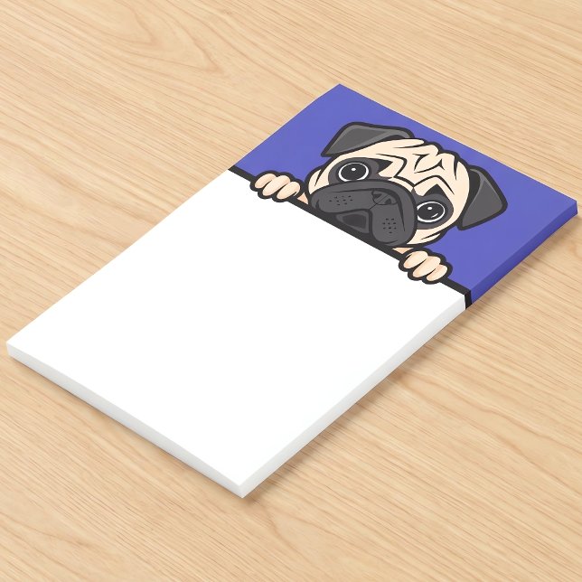 Bloco De Notas Presentes Cachorro Pug Fofos Para Amantes (Cute pug notepad for pug dog lovers, on a desk.)