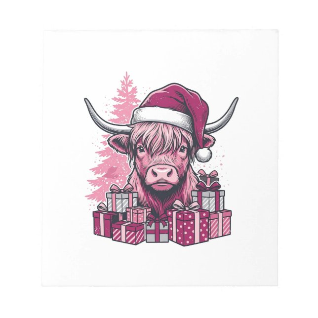 Bloco De Notas Presentes de Natal da Vaca das Terras Altas Rosa A (Frente)