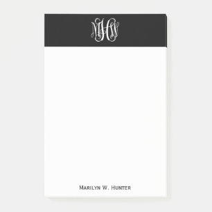 Bloco De Notas Preto Branco 3 Iniciais Vinha Monograma DIY BG
