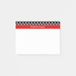 Bloco De Notas Preto Branco Marroquino #5 Nome Monograma Vermelho