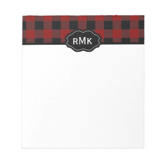 Bloco De Notas Preto e Vermelho Plaid Búfalo Monogramado