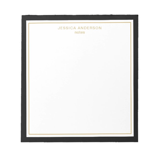 Bloco De Notas Preto Elegante Dourado Personalizado (Frente)