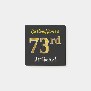 Bloco De Notas Preto, Faux Dourado 73º Aniversário, Com Nome Pers