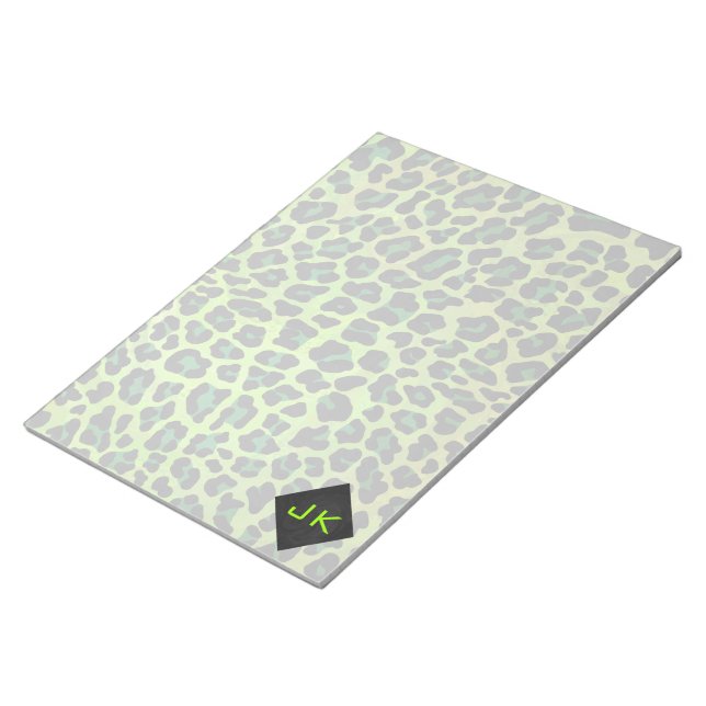 Bloco De Notas Preto-leopardo e Verde com Monograma (Inclinado)
