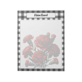 Bloco De Notas Preto n Branco Floral Gingham _ Conselho de visão