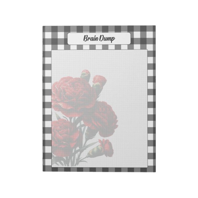 Bloco De Notas Preto n White Floral Gingham_ Brain Dump (Invertido)