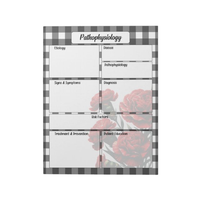Bloco De Notas Preto n White Floral Gingham_ Pathophysiology Temp (Invertido)