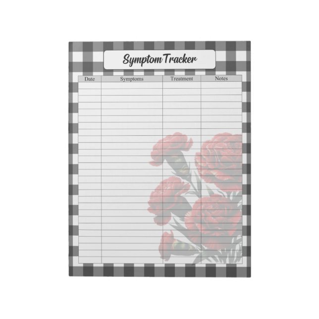 Bloco De Notas Preto n White Floral Gingham_ Symptom Tracker (Invertido)