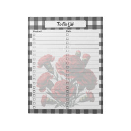 Bloco De Notas Preto n White Floral Gingham_ To Do List