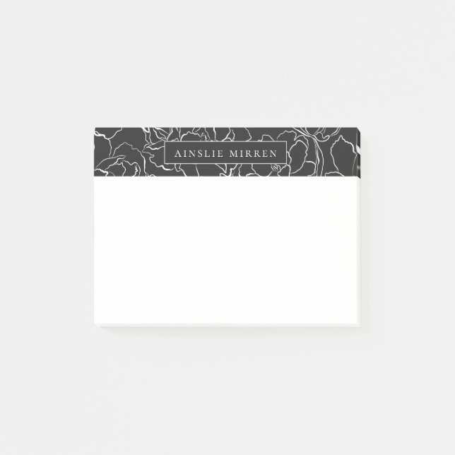 Bloco De Notas Preto Slate Simplesmente Floral Personalizado (Frente)