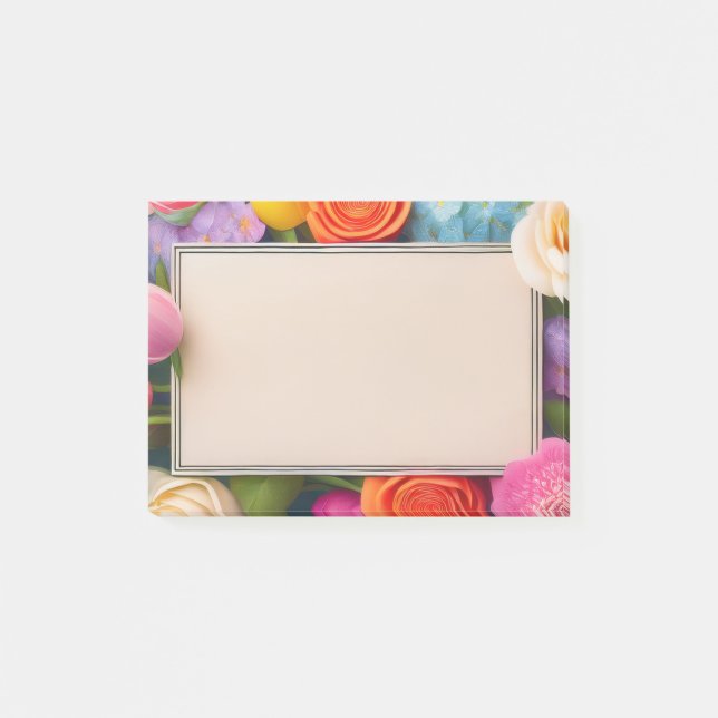 Bloco De Notas Pretty Floral Framed Roses Tulips Hydrangea (Frente)