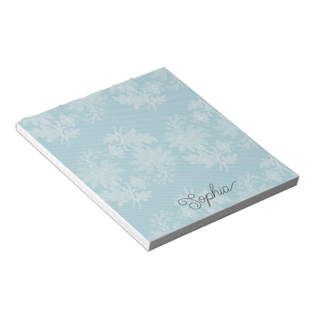 Bloco De Notas Pretty Light Blue White Floral Faux Lace   (Inclinado)