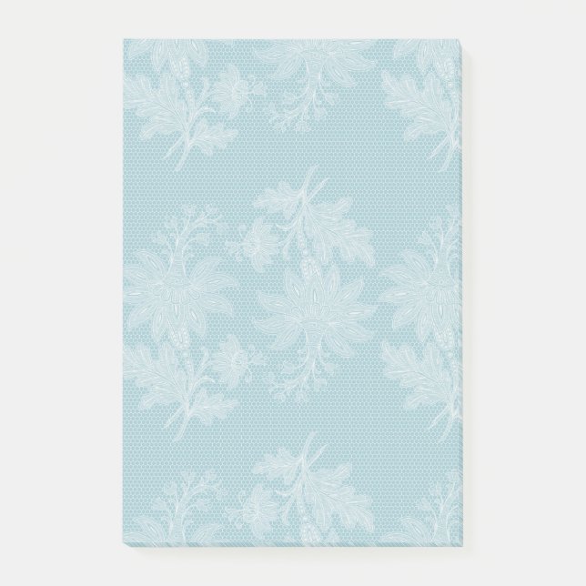 Bloco De Notas Pretty Light Blue White Floral Faux Lace   (Frente)