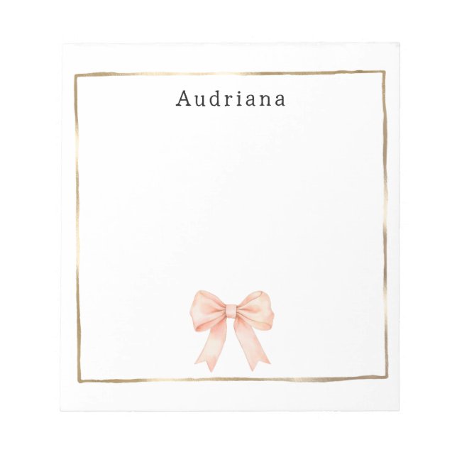 Bloco De Notas Pretty Peach Bow Personalized  (Frente)