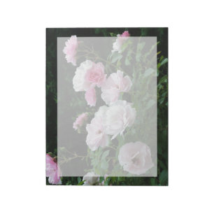 Bloco De Notas pretty pink and white rose flower bushes. Floral,