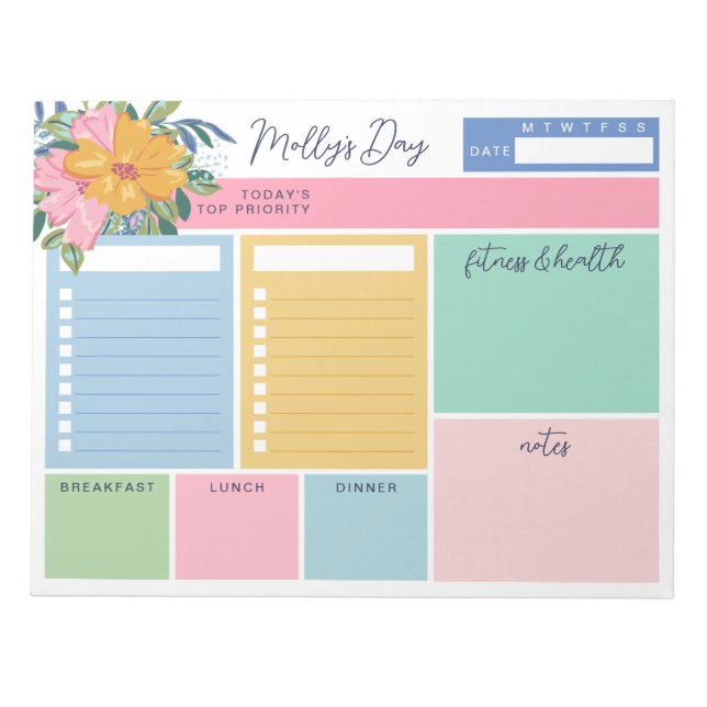 Bloco De Notas Pretty Yellow Pink Flowers Your Day To Do Lists (Frente)