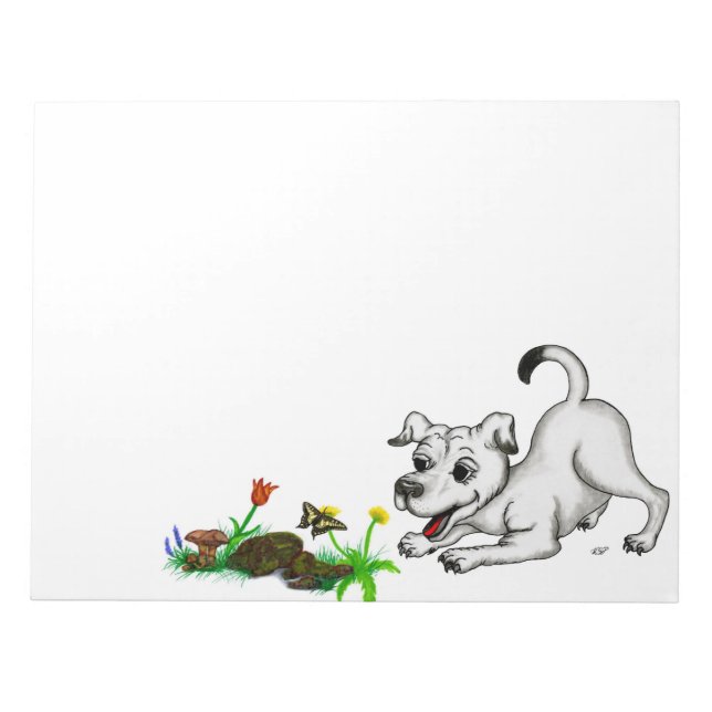 Bloco De Notas Primavera acordado, cachorrinho com borboleta (Frente)