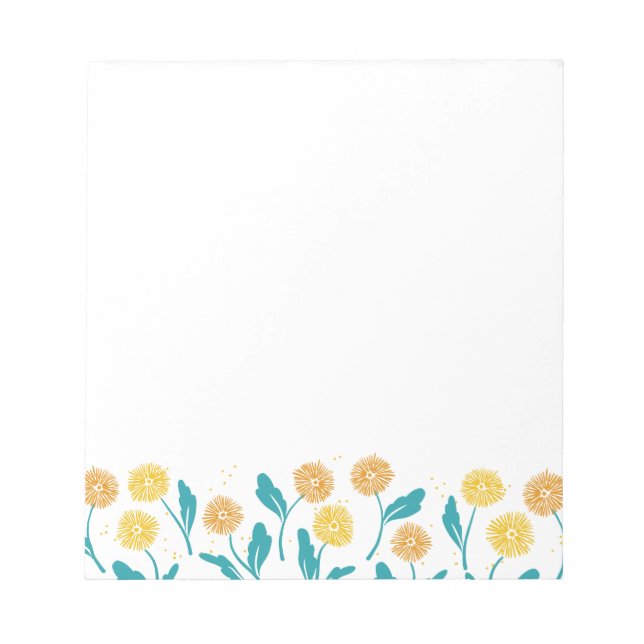 Bloco De Notas Primavera Dandelion Flores e Folhas Design (Frente)