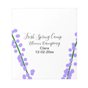 Bloco De Notas Primavera fresca camping lavanda flores nome data