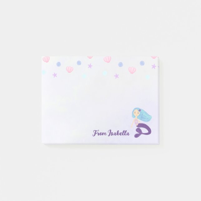 Bloco De Notas Princesa Sereia Rosa Azul e Roxo Pastel (Frente)