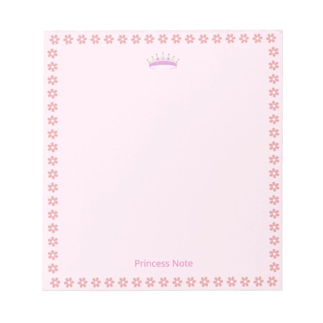 Bloco De Notas Princesa Tiara e Flores Rosa em Simples (Frente)