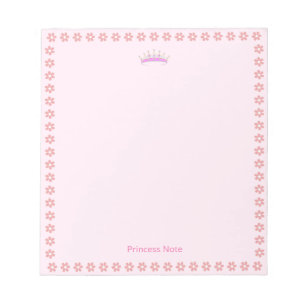 Bloco De Notas Princesa Tiara & Flores Cor-de-Rosa em Simples