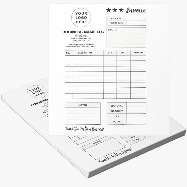 Bloco De Notas Printable Order Form, Custom Business Logo Invoice (Branded sales receipt pads)