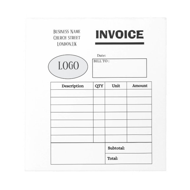 Bloco De Notas Professional custom business invoice (Frente)