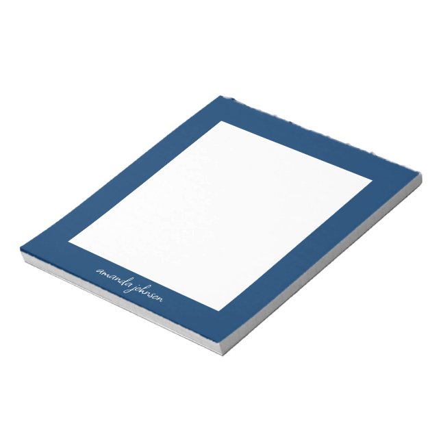 Bloco De Notas Professional Modern Navy Blue Monogram Full Name (Invertido)