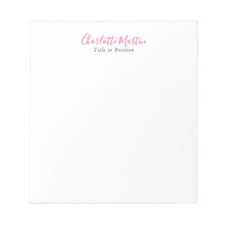 Bloco De Notas Professional Pink White Manager Consultant Chief