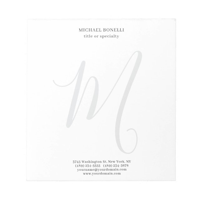 Bloco De Notas Professional Plain Modern Minimalist Monogrammed (Frente)