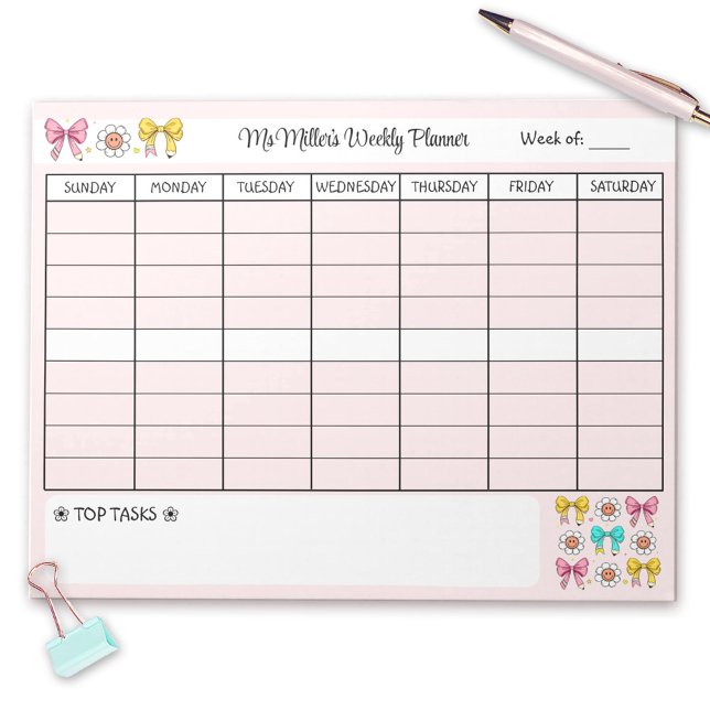 Bloco De Notas Professor de Ensino Justo, Planejador Semanal (Weekly Planner Cute School Teacher Name Tear Away Notepad)