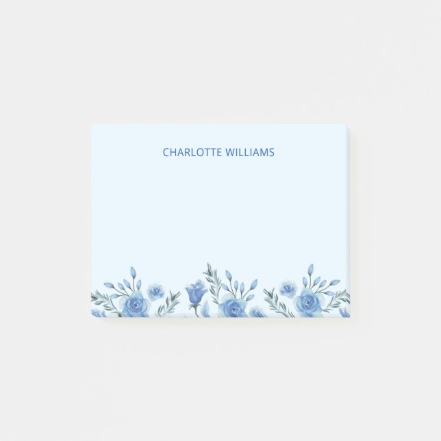 Bloco De Notas Professor de Floral Azul Aquarela de Volta à Escol (Frente)