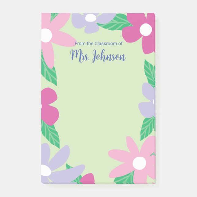 Bloco De Notas Professor de Flores Personalizadas (Frente)