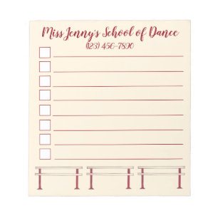 Bloco De Notas Professor do Balé Barre Dance Studio Personalizado