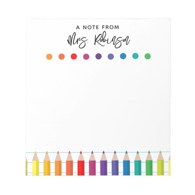 Bloco De Notas Professor do Rainbow Crayons Kindergarten (Frente)