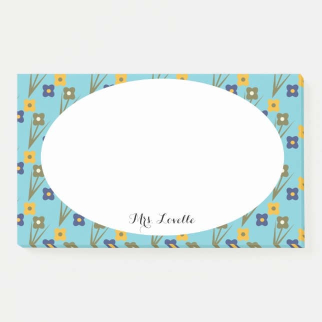 Bloco De Notas Professor Floral Aqua Nome Personalizado (Frente)
