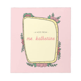 Bloco De Notas Professor Moderna Boho Floral Rosa Fofo
