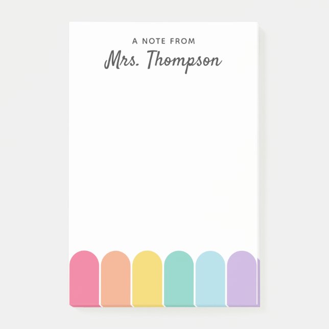 Bloco De Notas Professor Personalizado Arco-íris Pastel Fofo (Frente)