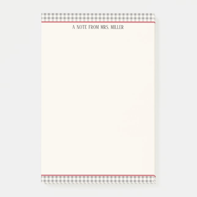 Bloco De Notas Professor Personalizado Clássico Gingham (Frente)