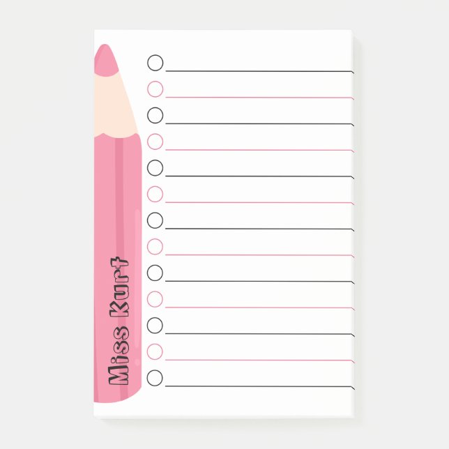 Bloco De Notas Professor Personalizado com Lápis Rosa Único (Frente)