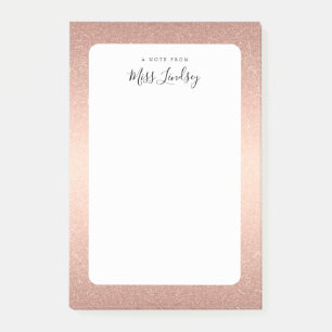 Bloco De Notas Professor rosa Dourado Faux Glitter Monograma