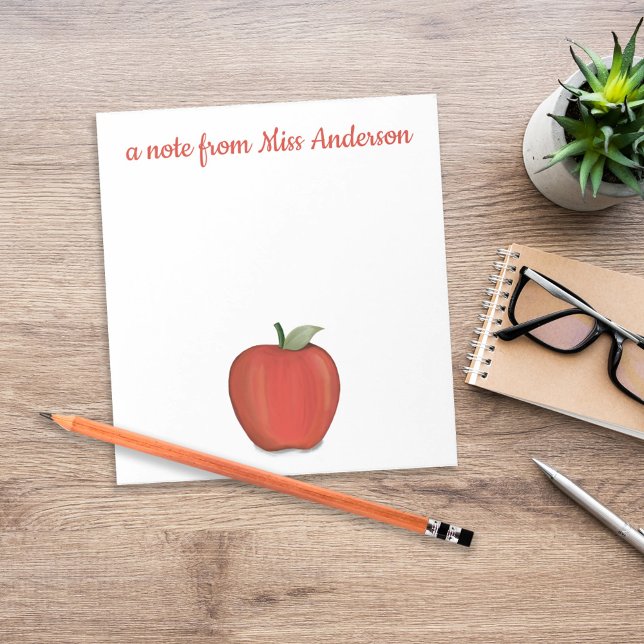 Bloco De Notas Professor Simples de Maçã Vermelha Cuta Classe Whi (Personalized teacher apple desk stationery with custom classroom name header.)