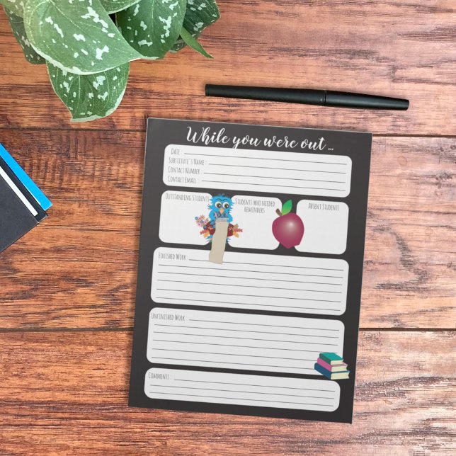 Bloco De Notas Professor Substituto Enquanto Estiveste Fora Do Bl (This notepad will help you stay informed about what goes in your classroom while you are away .)