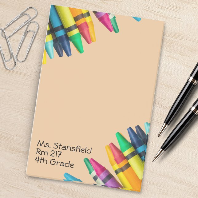 Bloco De Notas Professora Aluna Crayon, Sala de Aula da Escola Fu (tan brown teacher crayon notepad)