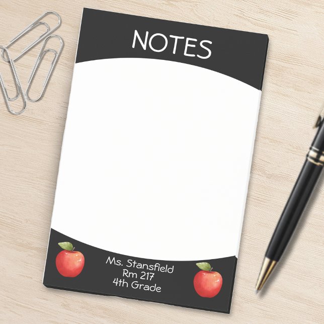 Bloco De Notas Professora Apple Student Classe Elementar (black and white teacher apple sticky notes)