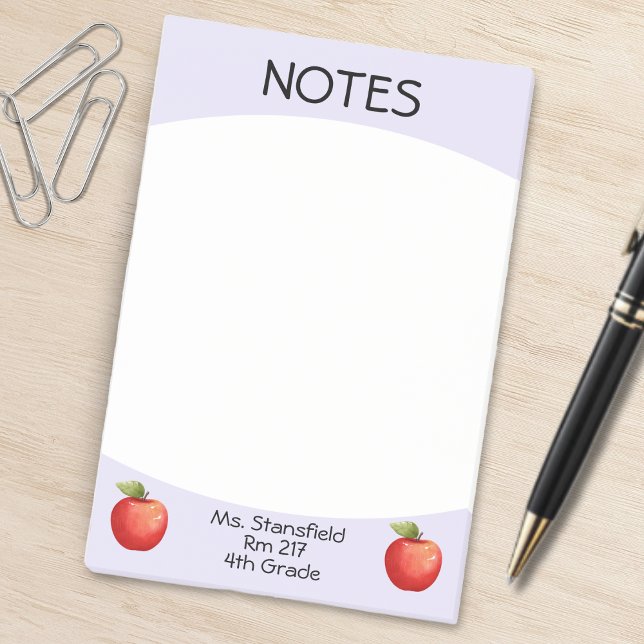 Bloco De Notas Professora Apple Student Classe Elementar (light purple and white teacher apple sticky notes)