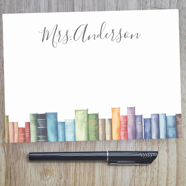 Bloco De Notas Professora Bibliotecária de Livros de Aquarela (Criador carregado)