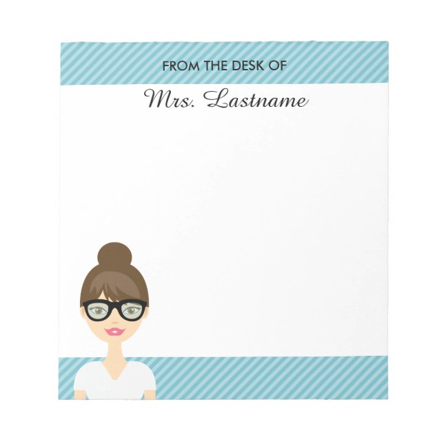 Bloco De Notas Professora Brunette Bonita Com Texto Personalizado (Frente)