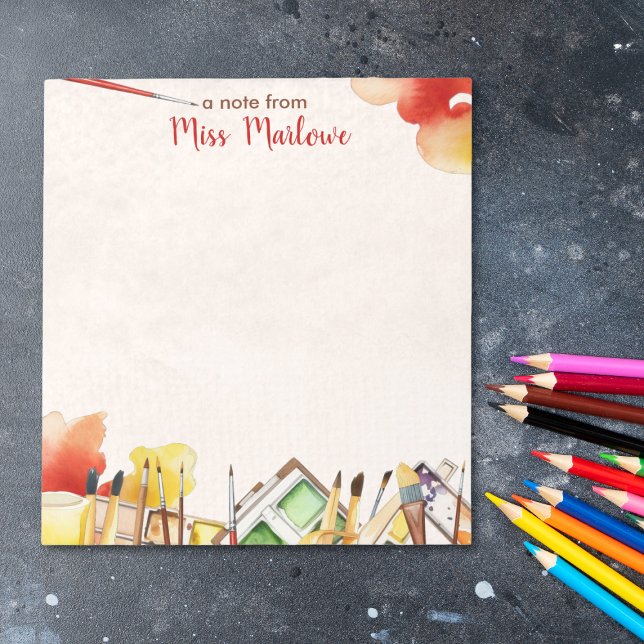 Bloco De Notas Professora de Arte Oferece Apreciação de Pintura A (Watercolor Art Teacher Appreciation Gift Personalized Notepad)